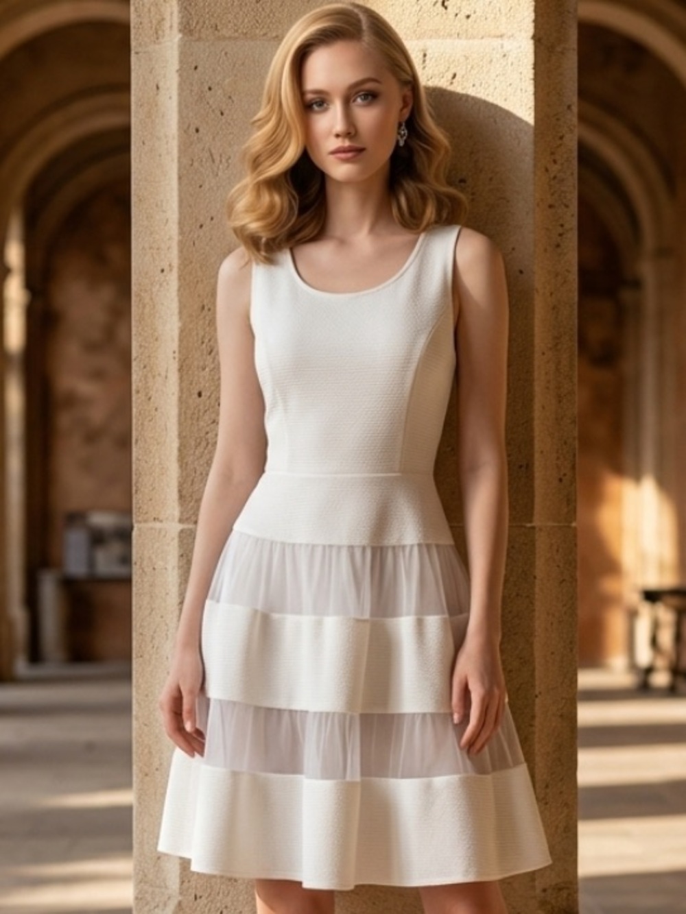 YA Los Angeles Mesh Sun Dress White Ivory